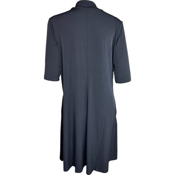 Susan Graver Liquid Knit Mock-Neck Elbow-Sleeve Dress Black Medium NWOT Flowy - Picture 6 of 11